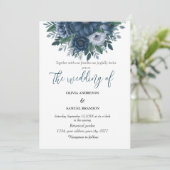 Hochzeit in Navy und Hellblau Einladung (Stehend Vorderseite)