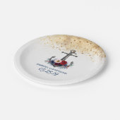 Hochzeit in Navy und Rot Pappteller (Schrägansicht)