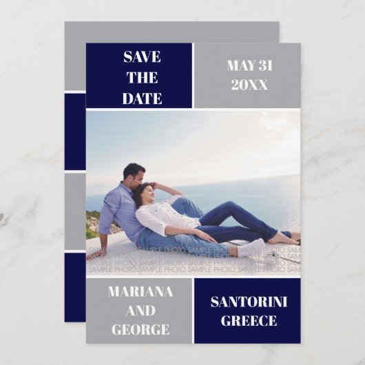 Hochzeit in Navy und Silber speichern Sie das Datu Save The Date (Vorne/Hinten)