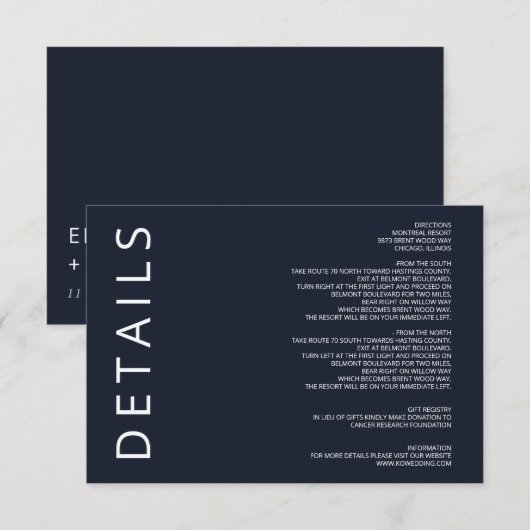 Hochzeit in Navy und White Elegante Moderne Minima Begleitkarte (Vorne/Hinten)