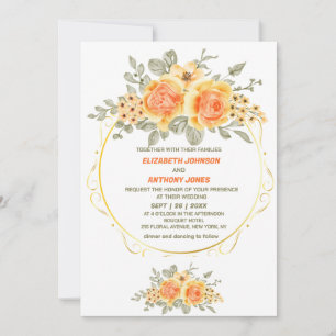 Hochzeit in orange und gelb mit Blumen Einladung