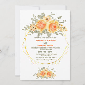Hochzeit in orange und gelb mit Blumen Einladung
