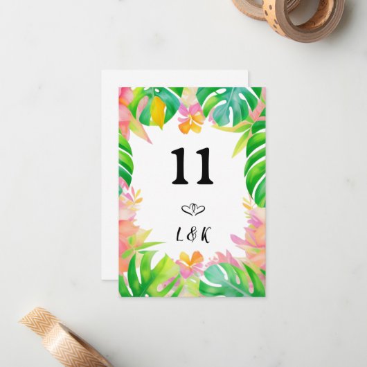 Hochzeit in Paradise Tischnummer Card (Vorderseite/Rückseite Beispiel)