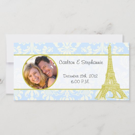 Hochzeit in Paris - Ankündigung des Blue Damask Fo (Vorderseite)