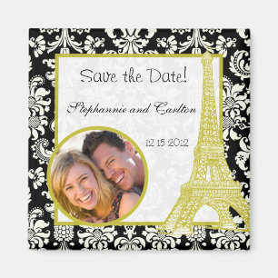 Hochzeit in Paris Black Damask Ankündigung Magnet