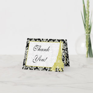 Hochzeit in Paris Black Damask Danke Karte