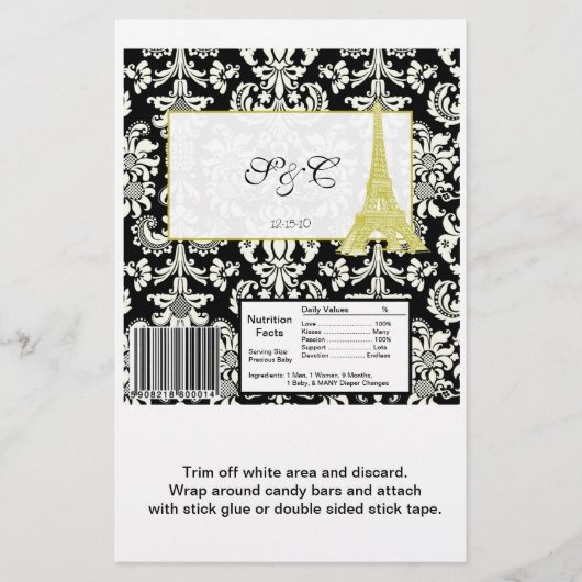 Hochzeit in Paris Black Damask Large Candy Wrapper (Vorderseite)