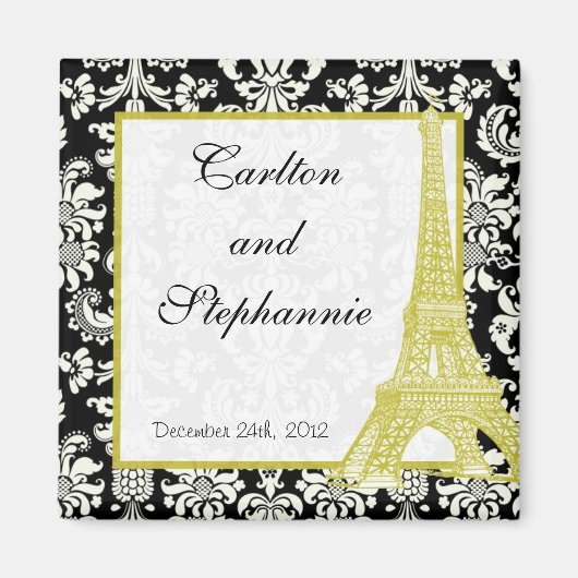 Hochzeit in Paris Black Damask Magnet Gefallen (Vorne)