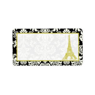 Hochzeit in Paris Black Damask Mailingadresse Adressaufkleber