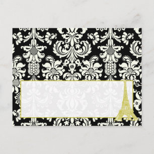 Hochzeit in Paris Black Damask Schriftliche Platzk Postkarte