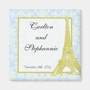 Hochzeit in Paris Blau Damast Magnet Andenken