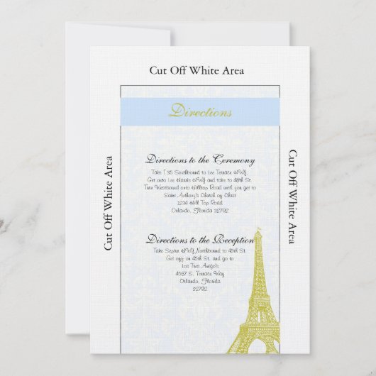 Hochzeit in Paris Blue Damask Directmailing Card Einladung (Vorderseite)