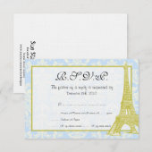 Hochzeit in Paris Blue Damask RSVP Card Einladung (Vorne/Hinten)