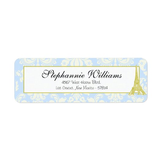 Hochzeit in Paris Blue Damask Rücksendeadresse Lab (Vorne)