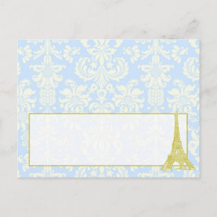 Hochzeit in Paris Blue Damask Schriftliche Platzka Postkarte
