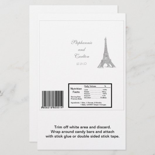 Hochzeit in Paris Hershey's Large Bar Wrapper (Vorne/Hinten)