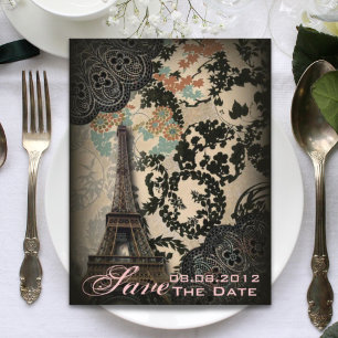 Hochzeit in Paris Lace Vintage Save the Date Ankündigungspostkarte