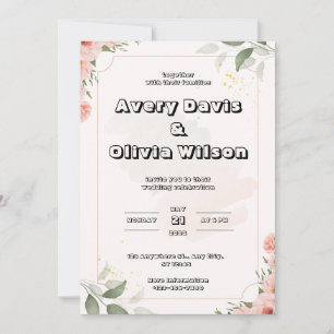 Hochzeit in Pastellrosa, Grün und Aquarell Einladung