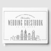 Hochzeit in Philadelphia | Moderner Deko Skyline Gästebuch (Vorderseite)