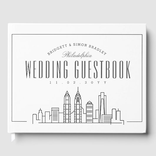 Hochzeit in Philadelphia | Moderner Deko Skyline Gästebuch (Vorderseite)