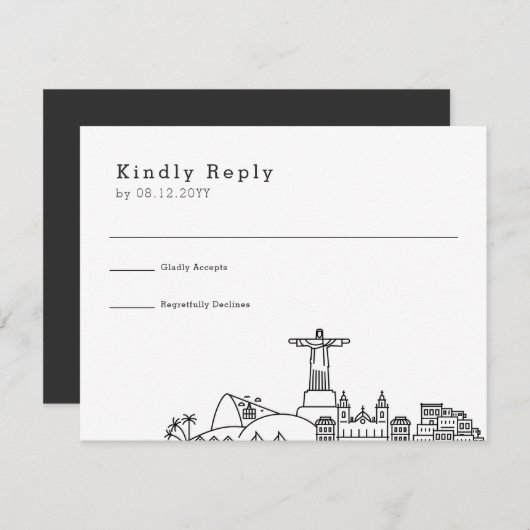 Hochzeit in Rio De Janeiro | Stilisierte Skyline-U RSVP Karte (Vorne/Hinten)