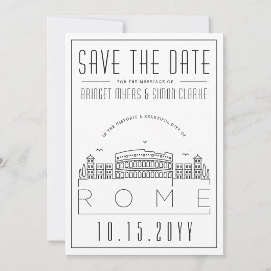 Hochzeit in Rom | Stilisierte Skyline Save the Dat Einladung (Vorderseite)