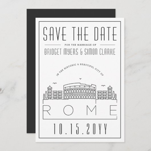 Hochzeit in Rom | Stilisierte Skyline Save the Dat Einladung (Vorne/Hinten)