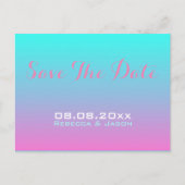 Hochzeit in Rosa türkis ombre sparen das Datum Ankündigungspostkarte (Vorderseite)