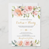 Hochzeit in Rosa und Pfirsichblüten und Gold Einladung (Vorderseite)