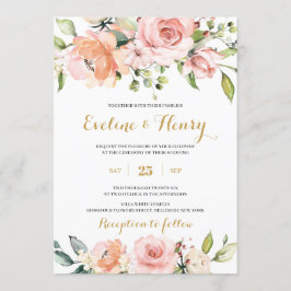 Hochzeit in Rosa und Pfirsichblüten und Gold Einladung