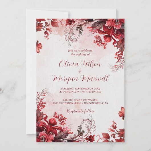 Hochzeit in Rosa und Rot-Flora Einladung (Vorderseite)