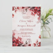 Hochzeit in Rosa und Rot-Flora Einladung (Stehend Vorderseite)