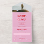 Hochzeit in Rosa und Rot Foto All In One Einladung (Innen Boden)