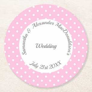 Hochzeit in Rosa und Weiß des Punkts Runder Pappuntersetzer