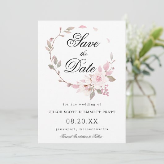 Hochzeit in Rosa und Weiß Save The Date (Stehend Vorderseite)