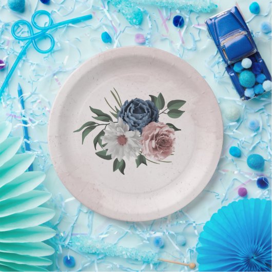 Hochzeit in Rosa-Weiß-Blumen Pappteller (Party)