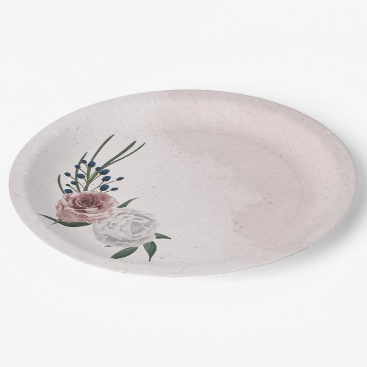 Hochzeit in Rosa-Weiß-Blumen Pappteller (Schrägansicht)