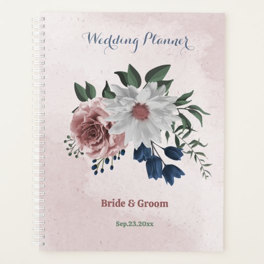 Hochzeit in Rosa-Weiß-Blumen Planer (Vorderseite)