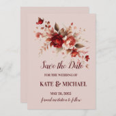 Hochzeit in Rot und Pfirsichblüte Save The Date (Vorne/Hinten)
