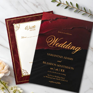 Hochzeit in Rot und Schwarz-Gold Einladung