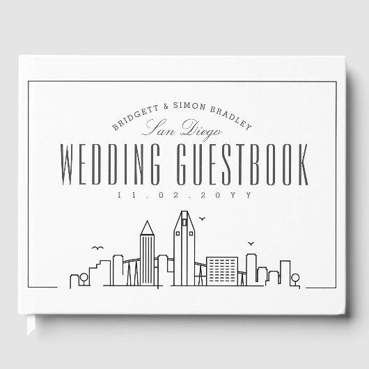 Hochzeit in San Diego | Moderner Deko Skyline Gästebuch (Vorderseite)