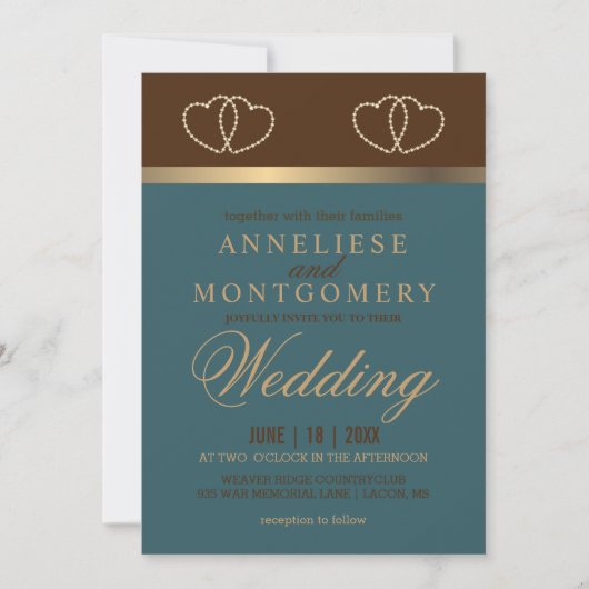 Hochzeit in Schokolade und Dunkel Aquamarin Einladung (Vorderseite)