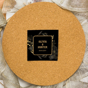 Hochzeit in Schwarz und Gold Quadratischer Aufkleber