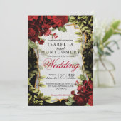 Hochzeit in Schwarz und Rot-Flora Einladung (Stehend Vorderseite)