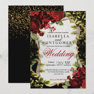 Hochzeit in Schwarz und Rot-Flora Einladung