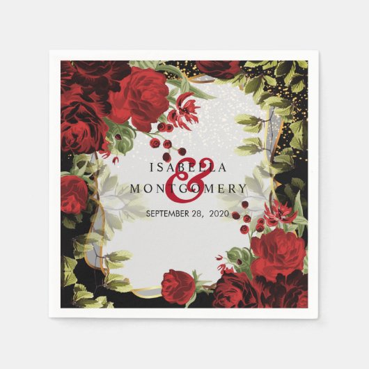 Hochzeit in Schwarz und Rot-Flora Serviette (Vorderseite)