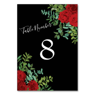 Hochzeit in Schwarz und Rote Rose Tischnummer