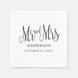Hochzeit in Schwarz-Weiß-Kalligrafie. Herr und Her Serviette