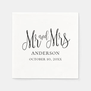 Hochzeit in Schwarz-Weiß-Kalligrafie. Herr und Her Serviette