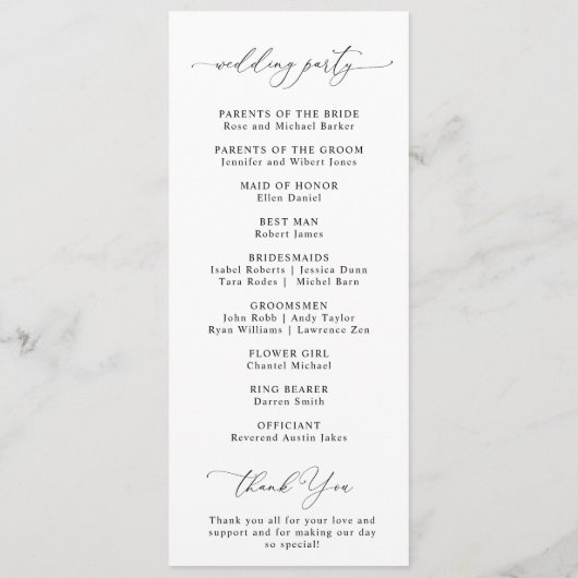 Hochzeit in Schwarz-Weiß-Schrift Programm (Rückseite)